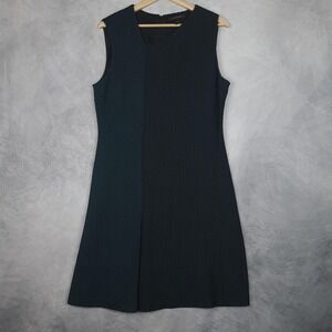 St. John Dress Womens 10 Black Teal Sleeveless Wool Tweed Colorblock A-Line